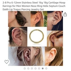 12 mm stainless steel hoop earring set